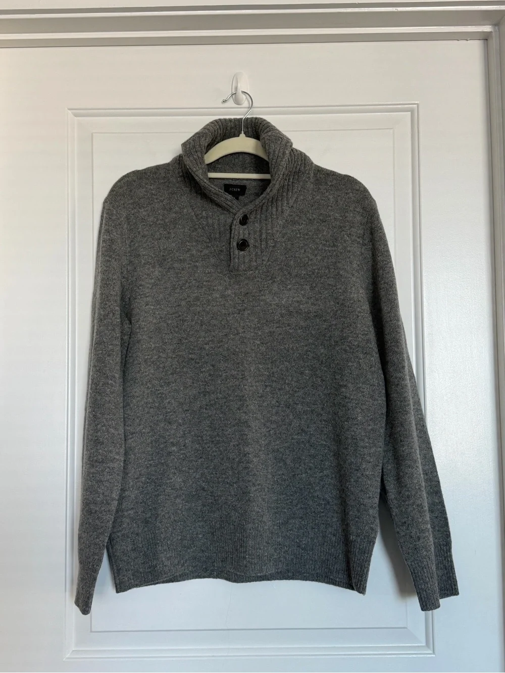 J. Crew Lambswool Wool Mens Shawl Collar Button Sweater Gray EUC Cabin Fisherman